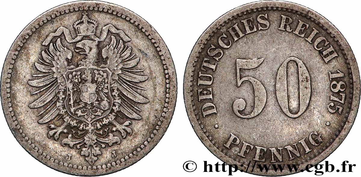 ALLEMAGNE 50 Pfennig Empire aigle impérial 1875 Hambourg TTB