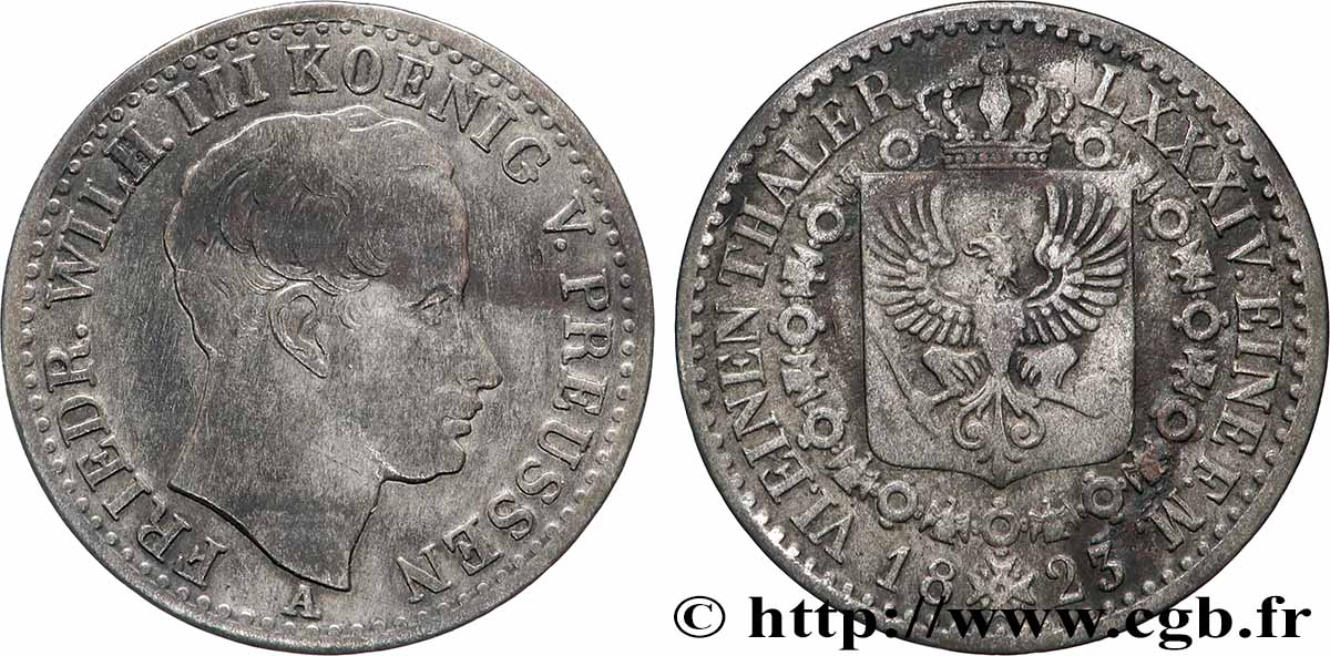 GERMANY - PRUSSIA 1/6 Thaler Frédéric-Guillaume III 1823 Berlin VF