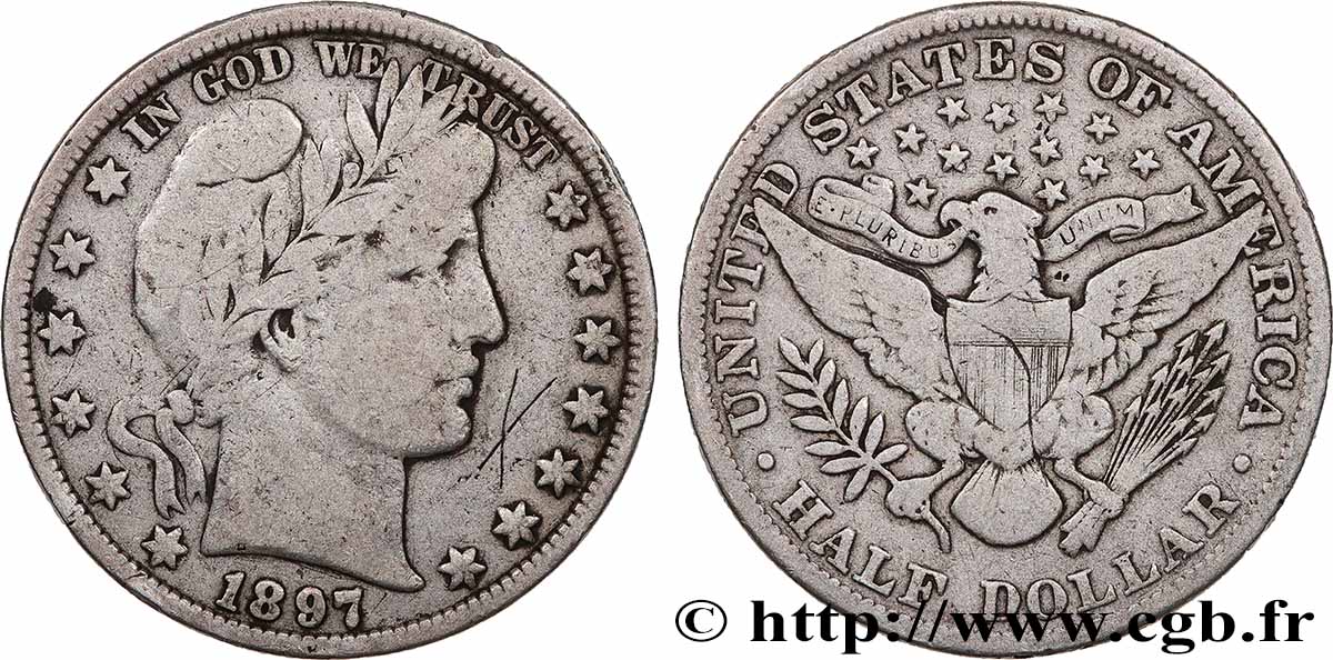 VEREINIGTE STAATEN VON AMERIKA 1/2 Dollar type Barber 1897 Philadelphie fSS