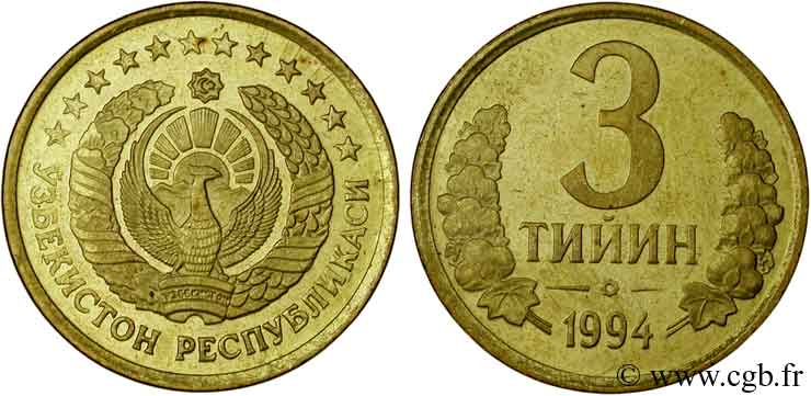 USBEKISTAN 3 Tiyin emblème national 1994  fST 