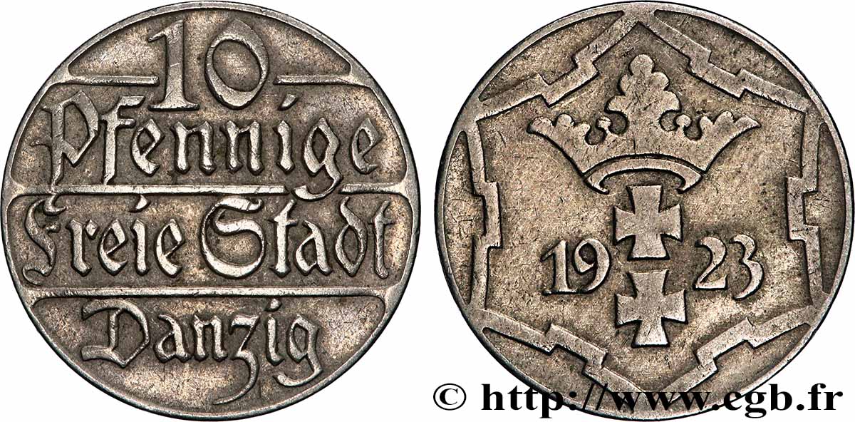 LIBERA CITTA DI DANZICA 10 Pfennig 1923 BB