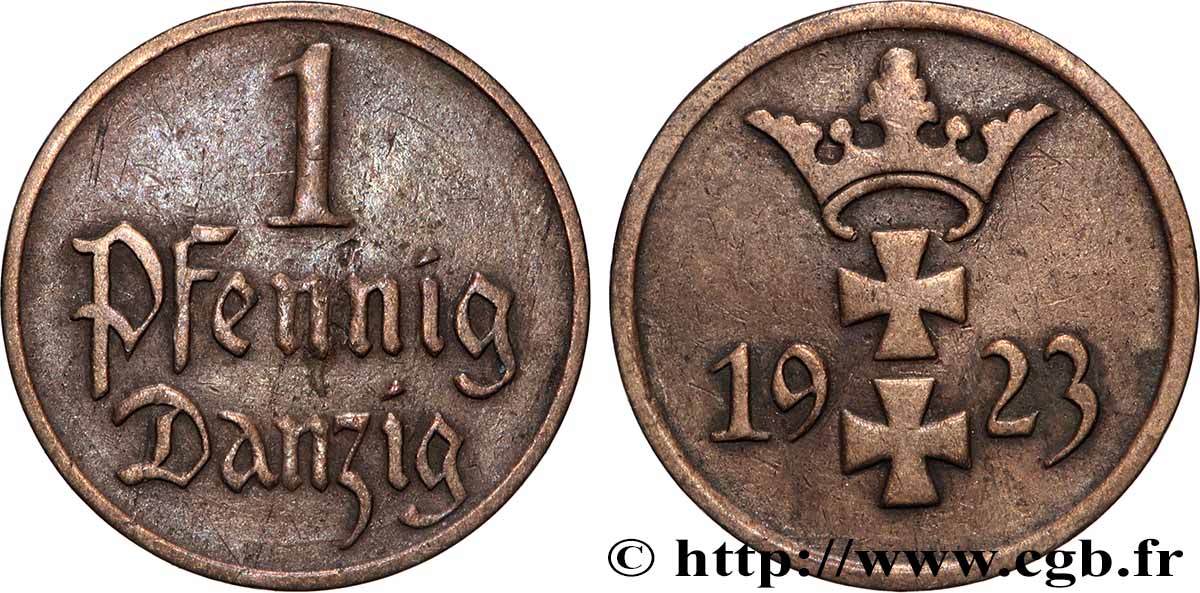 LIBERA CITTA DI DANZICA 1 Pfennig 1923 Berlin BB