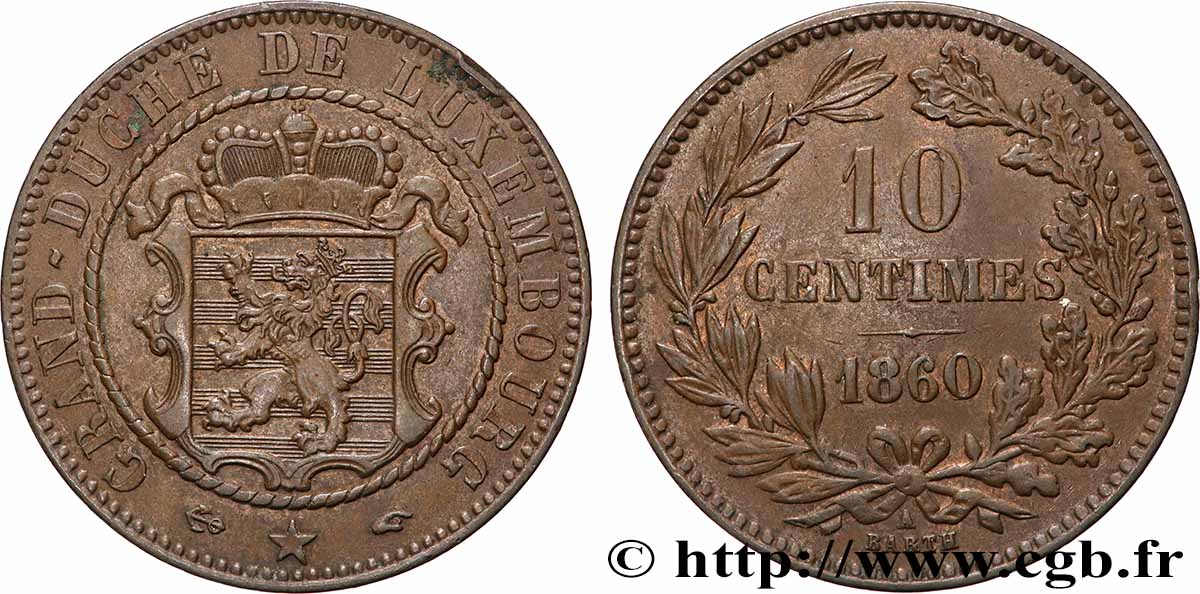 LUXEMBOURG 10 Centimes 1860 Paris - A AU