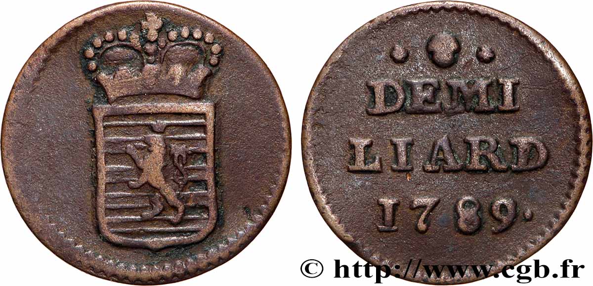 LUXEMBOURG 1/2 Liard emblème couronné 1789 Bruxelles XF