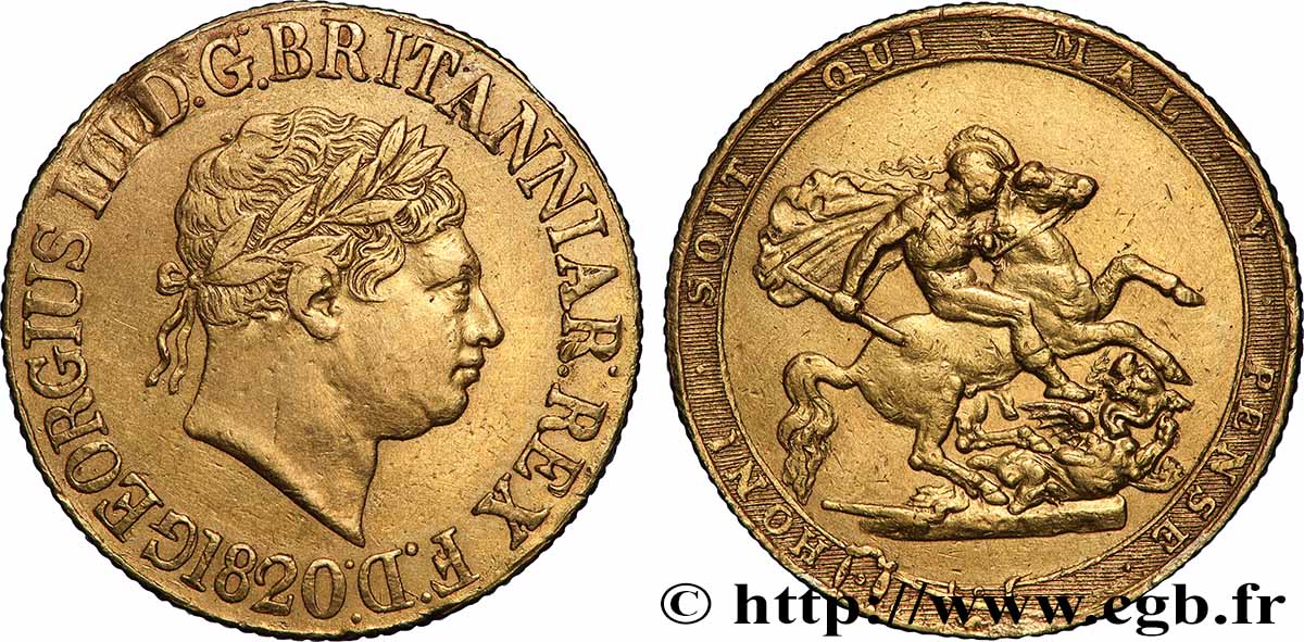 GRANDE-BRETAGNE - GEORGES III Souverain 1820 Londres TTB+