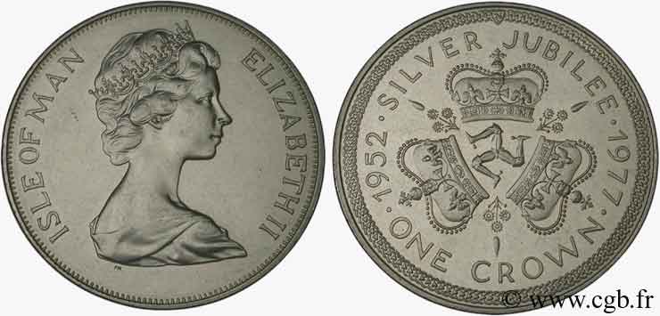 ÎLE DE MAN 1 Crown Elisabeth II, jubilé d’argent 1977  SUP 