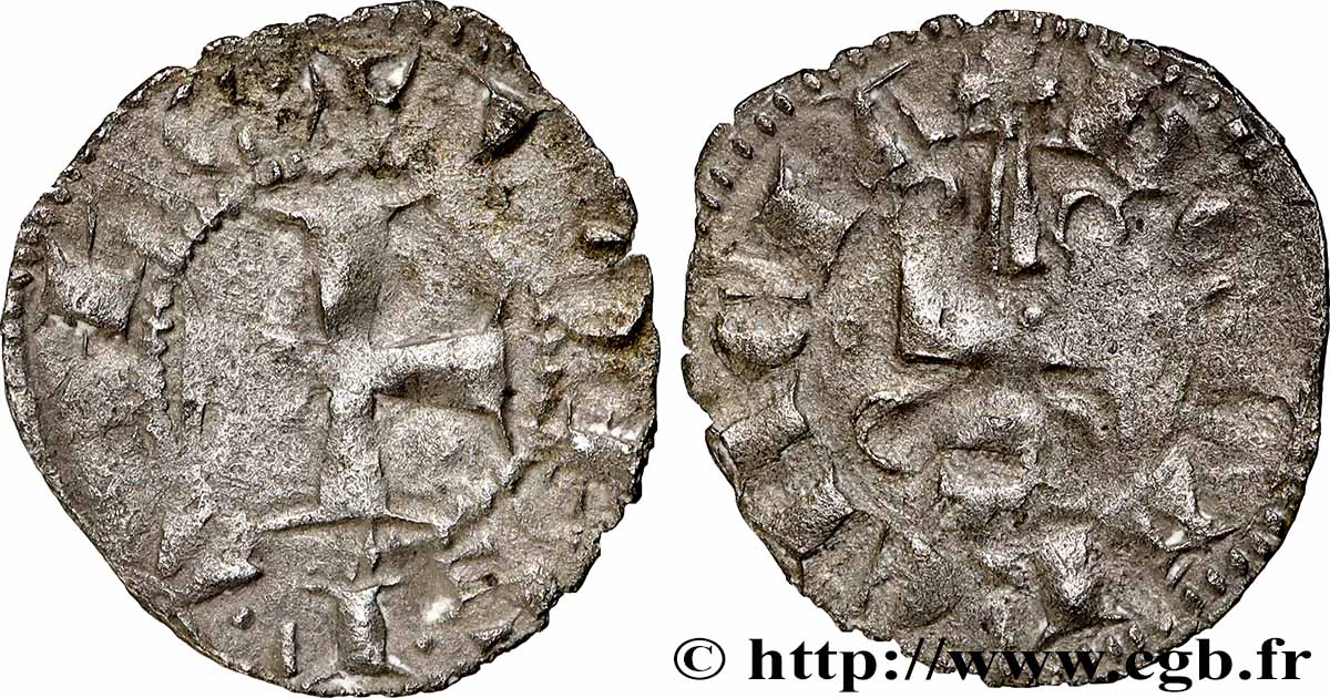 CRUSADES - PRINCIPALITY OF ACHAEA - CHARLES II OF ANJOU Denier n.d. Glarentsa VF