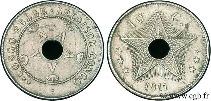 CONGO BELGA 10 Centimes monogramme A (Albert) couronné 1911  SPL 