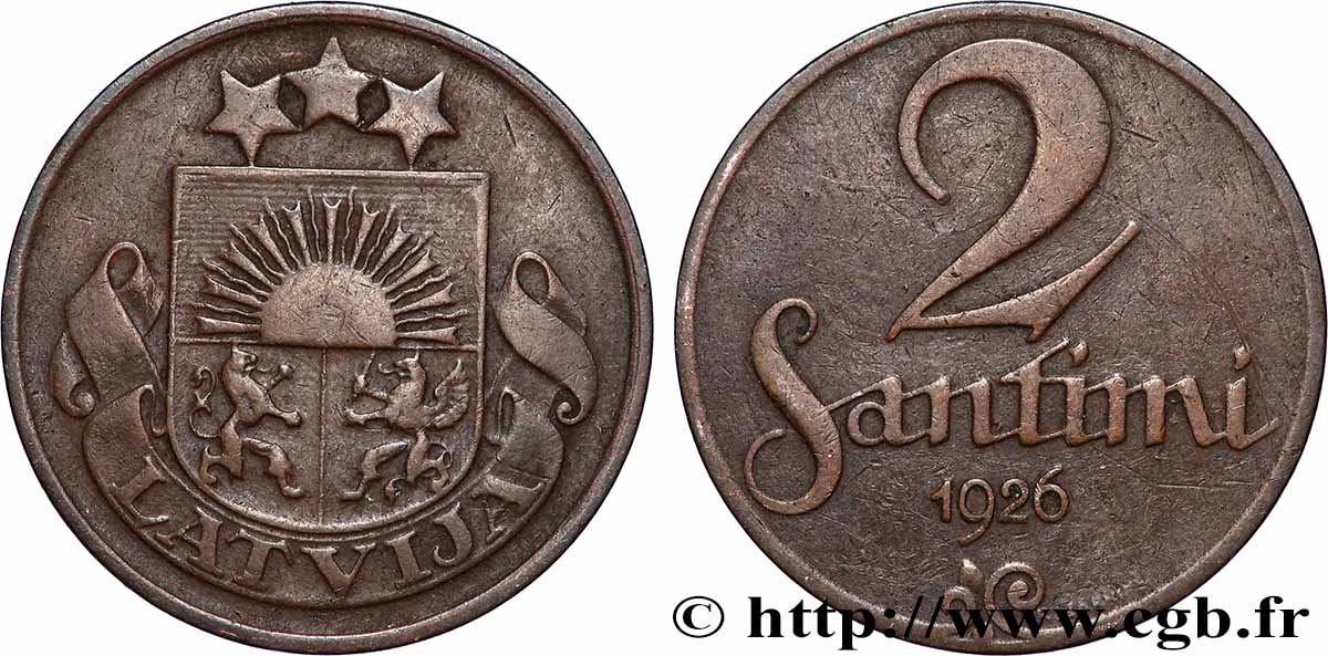 LETTONIE 2 Santimi emblème 1926 Birmingham TTB