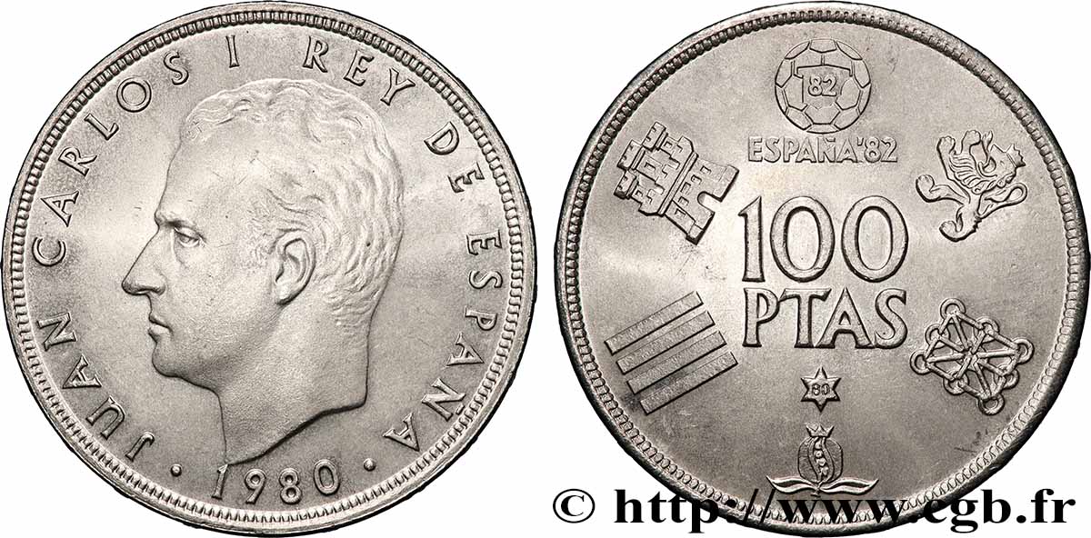 SPANIEN 100 Pesetas BE Juan Carlos coupe du Monde de Football 1982 1980 Madrid fST