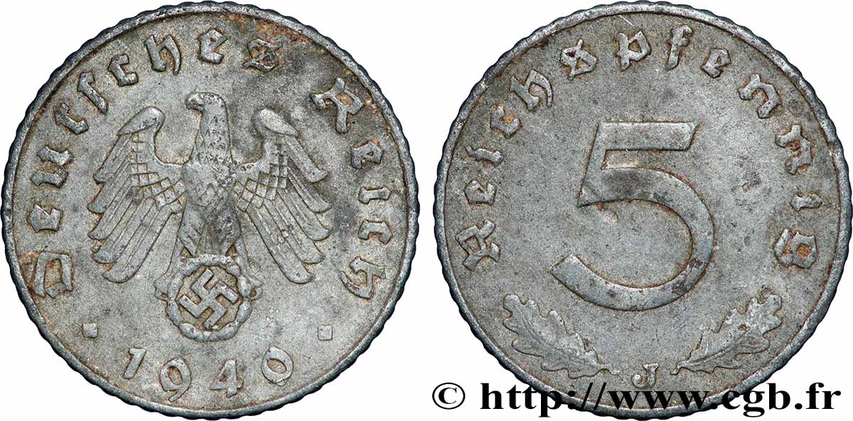 DEUTSCHLAND 5 Reichspfennig 1940 Hambourg fVZ