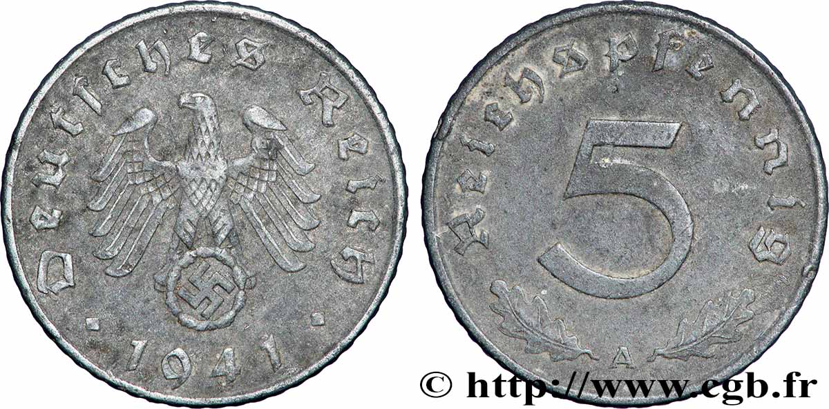 GERMANIA 5 Reichspfennig aigle surmontant une swastika 1941 Berlin q.SPL