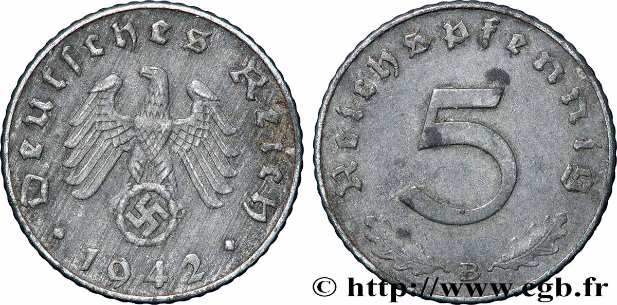 GERMANY 5 Reichspfennig aigle surmontant une swastika 1942 Vienne AU