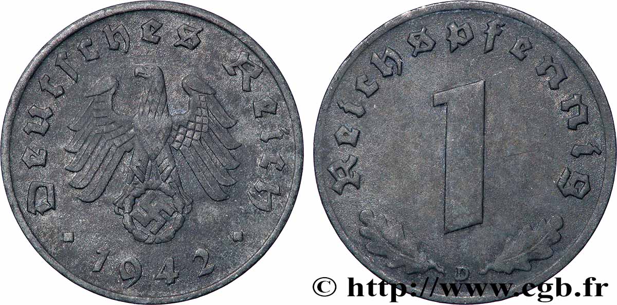 GERMANY 1 Reichspfennig aigle et swastika 1942 Munich AU