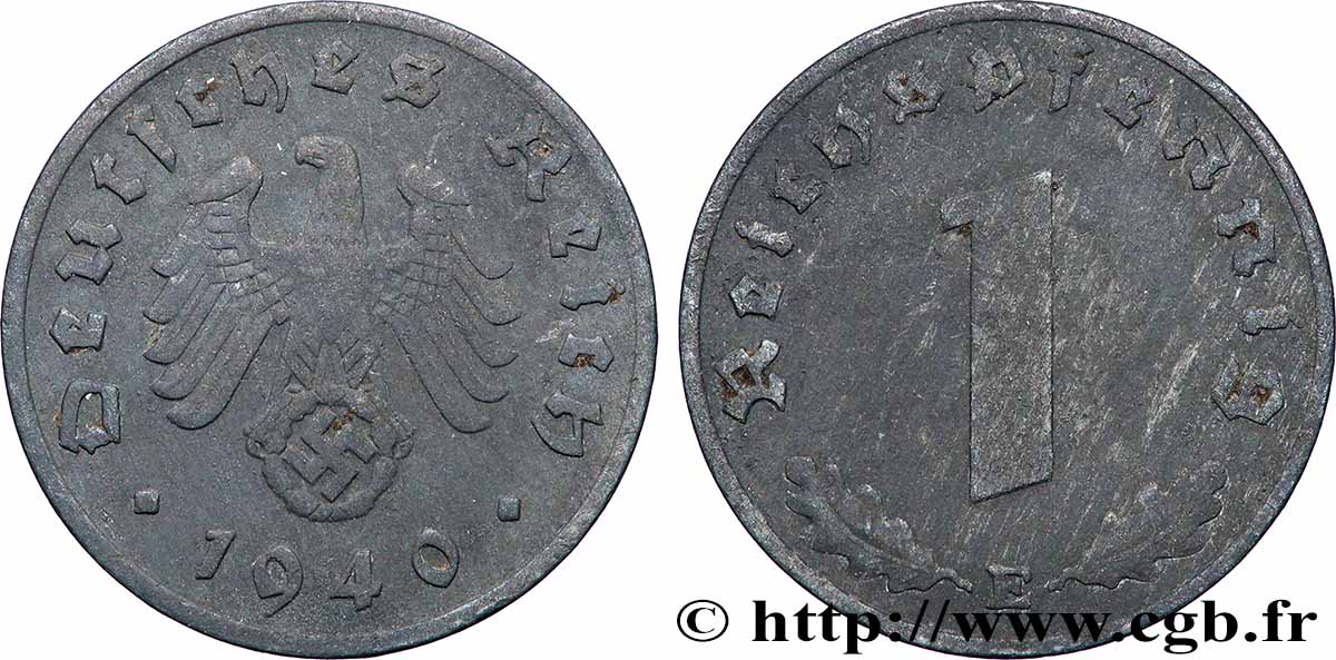 DEUTSCHLAND 1 Reichspfennig aigle et swastika 1940 Muldenhütten SS
