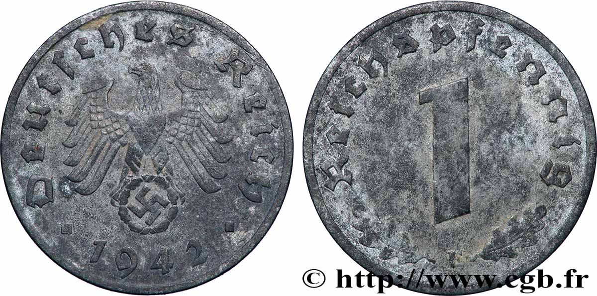 GERMANIA 1 Reichspfennig aigle et swastika 1942 Stuttgart BB