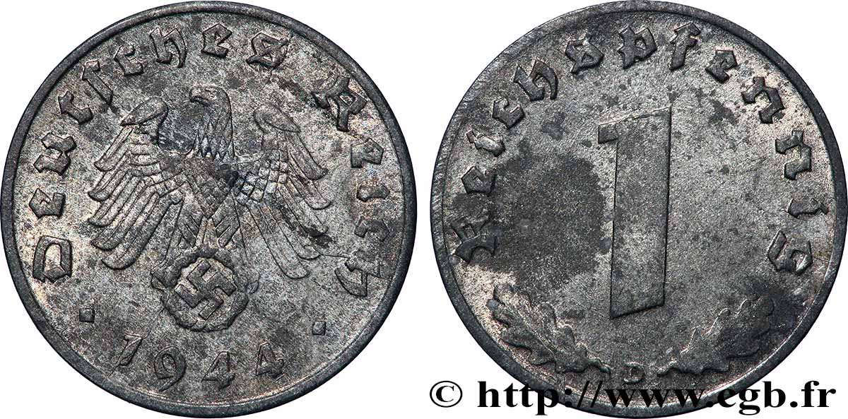 DEUTSCHLAND 1 Reichspfennig aigle et swastika 1944 Munich fVZ