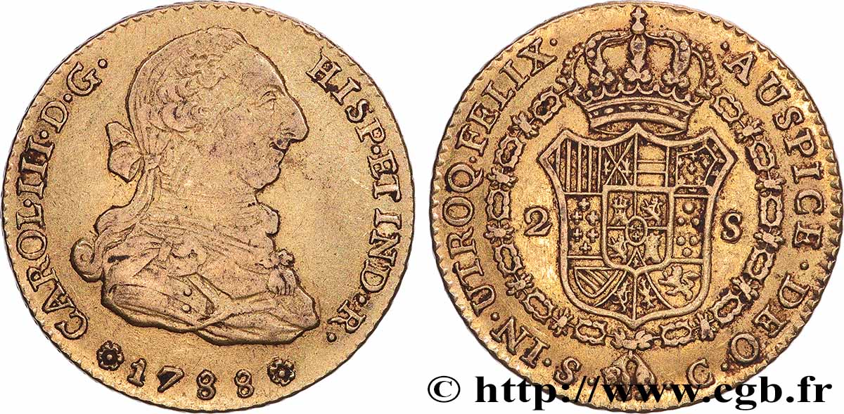 ESPAGNE - ROYAUME D ESPAGNE - CHARLES III 2 Escudos 1788 Séville TTB