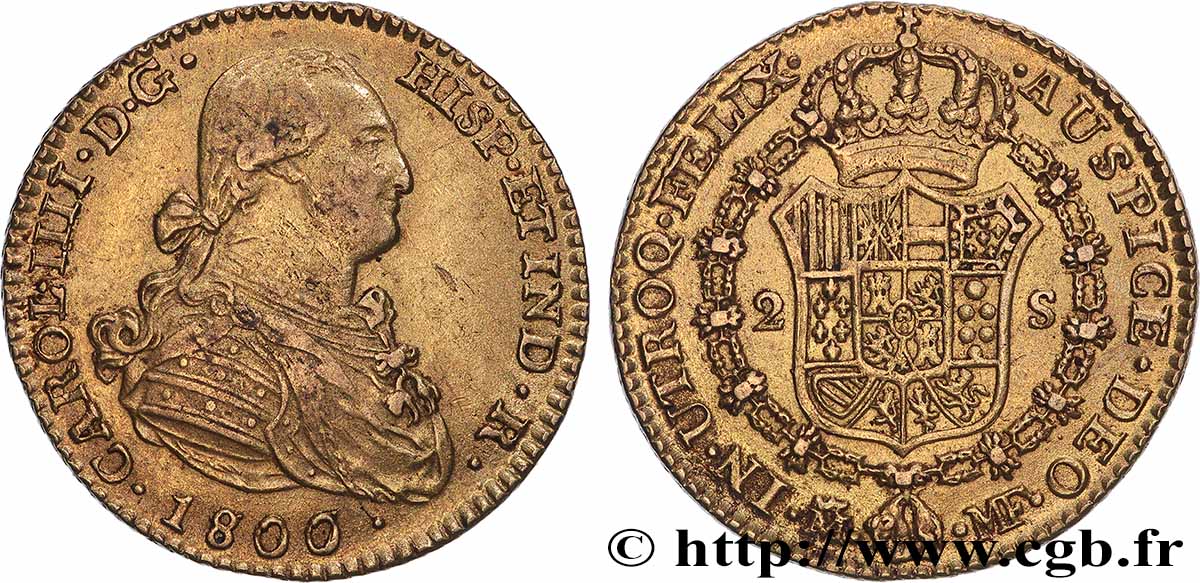 SPAIN - KINGDOM OF SPAIN - CHARLES IV 2 Escudos 1800 Madrid XF