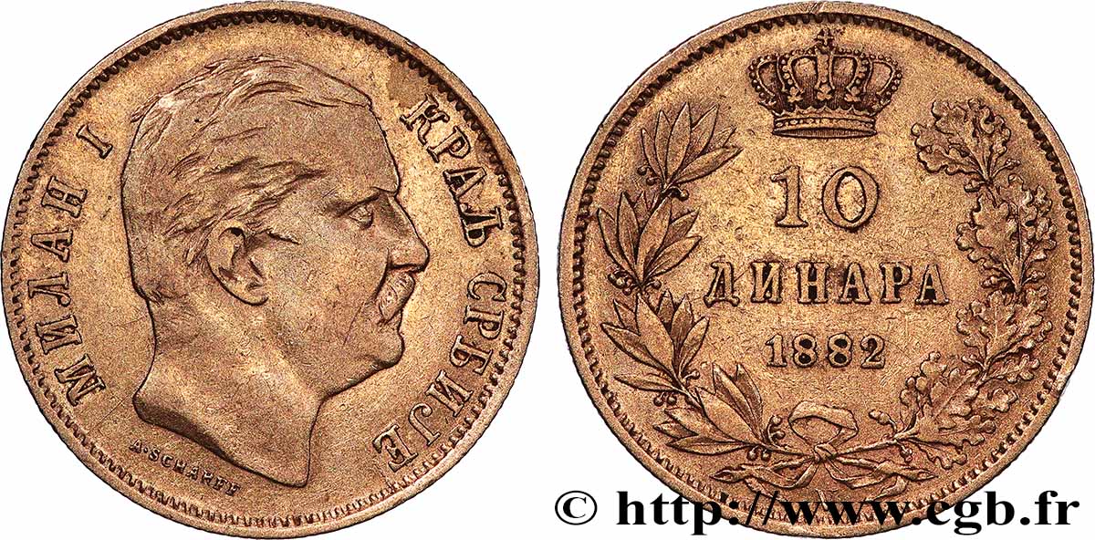 SERBIE 10 Dinara Milan IV Obrenovic 1882 Vienne TTB