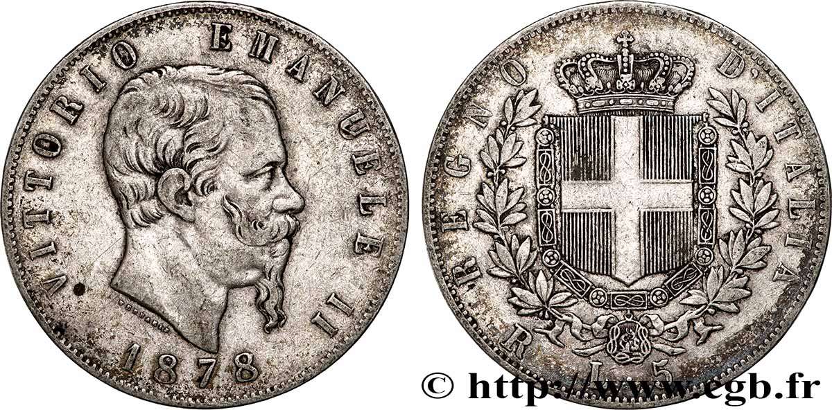 ARGENT D INVESTISSEMENT 5 Lire 1878 Rome TTB
