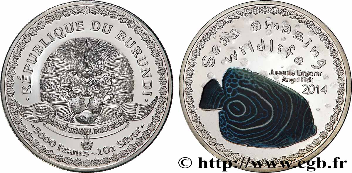 BURUNDI 5000 Francs Jeune Poisson Ange Empereur 2014 FDC