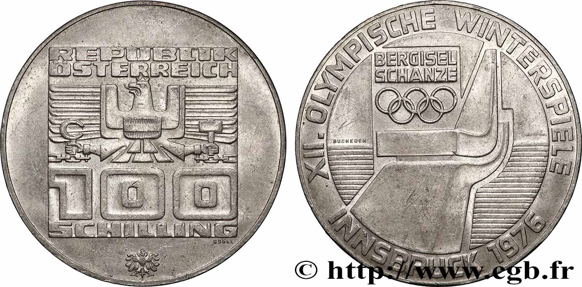 AUTRICHE 100 Schilling J.O. d’hiver d’Innsbruck 1976 - tremplin olympique 1976 Hall SUP