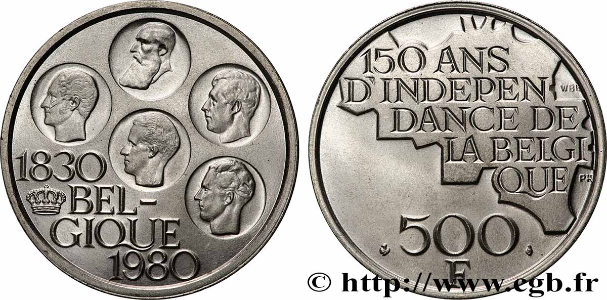 BELGIEN 500 Francs légende française 150e anniversaire de l’indépendance 1980 Bruxelles fST