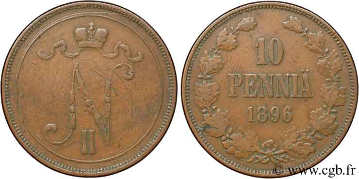 FINLANDE 10 Pennia monogramme Tsar Nicolas II 1896  TTB 