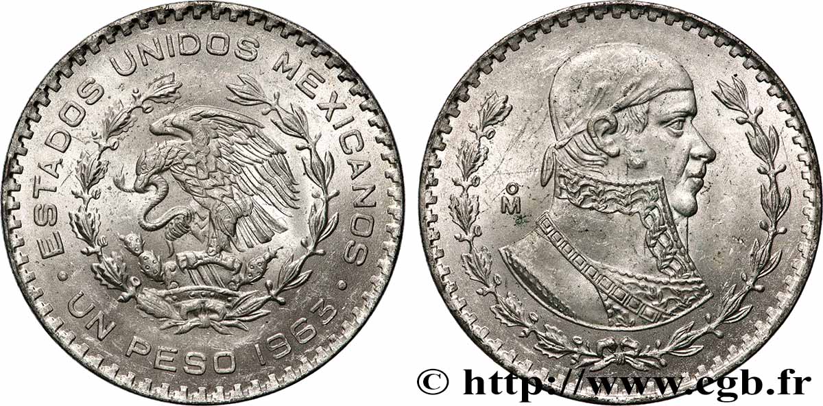 MEXICO 1 Peso Jose Morelos y Pavon 1963 Mexico MS