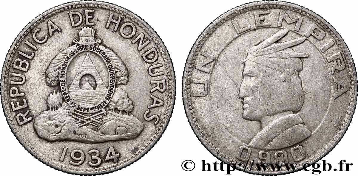 HONDURAS 1 Lempira 1934 Philadelphie VF