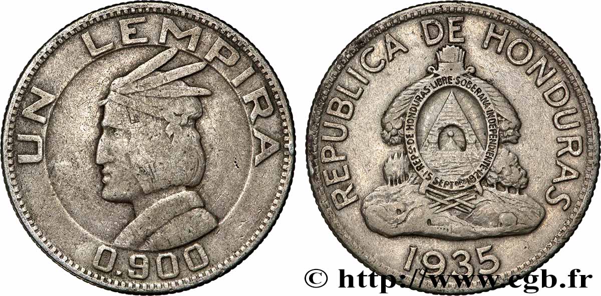 HONDURAS 1 Lempira 1935 Philadelphie BC+