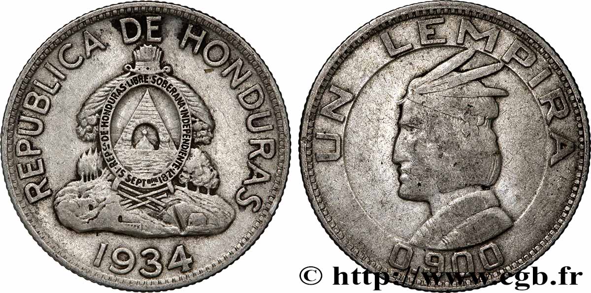HONDURAS 1 Lempira 1934 Philadelphie VF