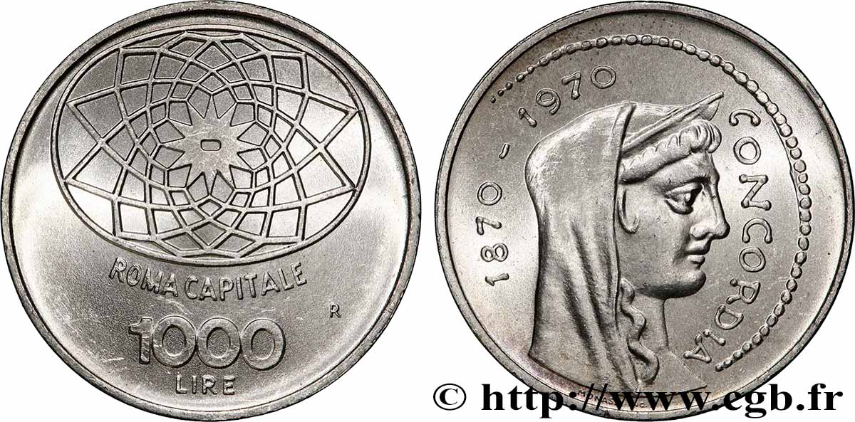 ITALIA 1000 Lire 100e anniversaire de Rome capitale de l’Italie 1970 Rome MS