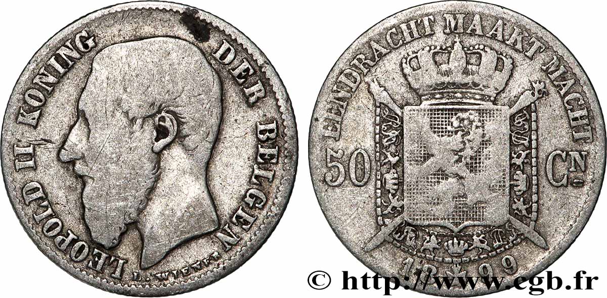 BELGIQUE 50 Centiemen (Centimes) Léopold II légende flamande 1899 TB