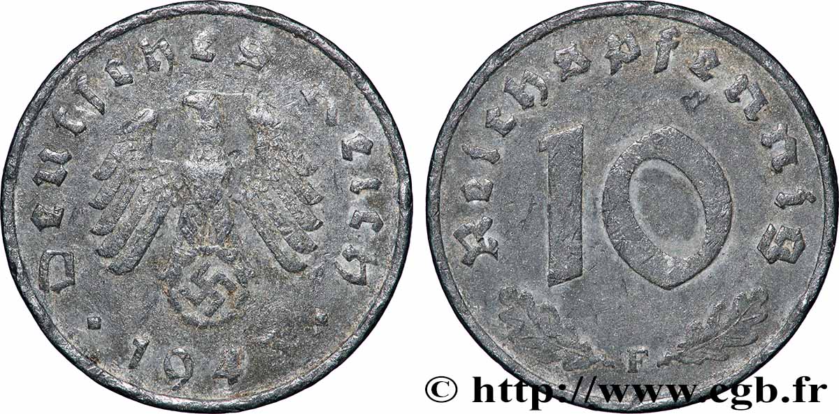 GERMANIA 10 Reichspfennig 1943 Stuttgart BB