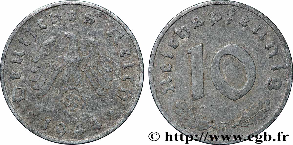 GERMANY 10 Reichspfennig 1944 Stuttgart XF