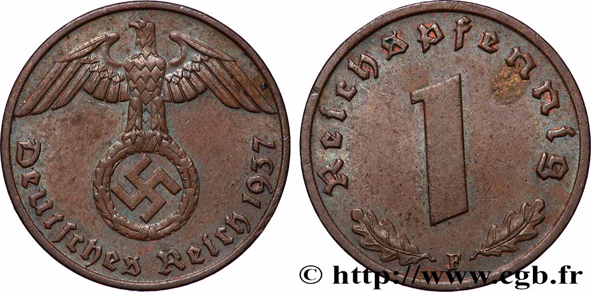 GERMANY 1 Reichspfennig aigle et swastika 1937 Stuttgart AU