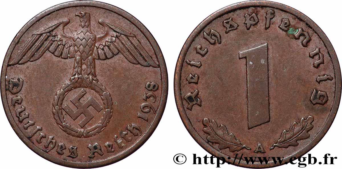 GERMANIA 1 Reichspfennig aigle et swastika 1938 Berlin q.SPL