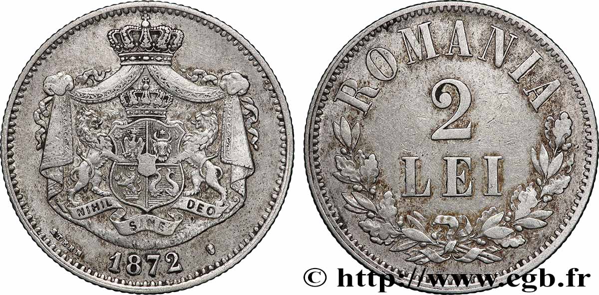 RUMANIA 2 Lei manteaux d’armes 1872 Bruxelles MBC+