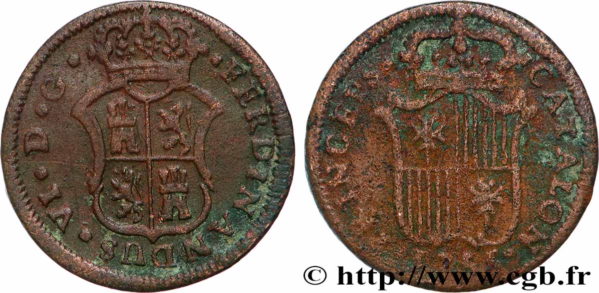 ESPAGNE - CATALOGNE 1 Ardit Ferdinand VI 1755 Barcelone TB+