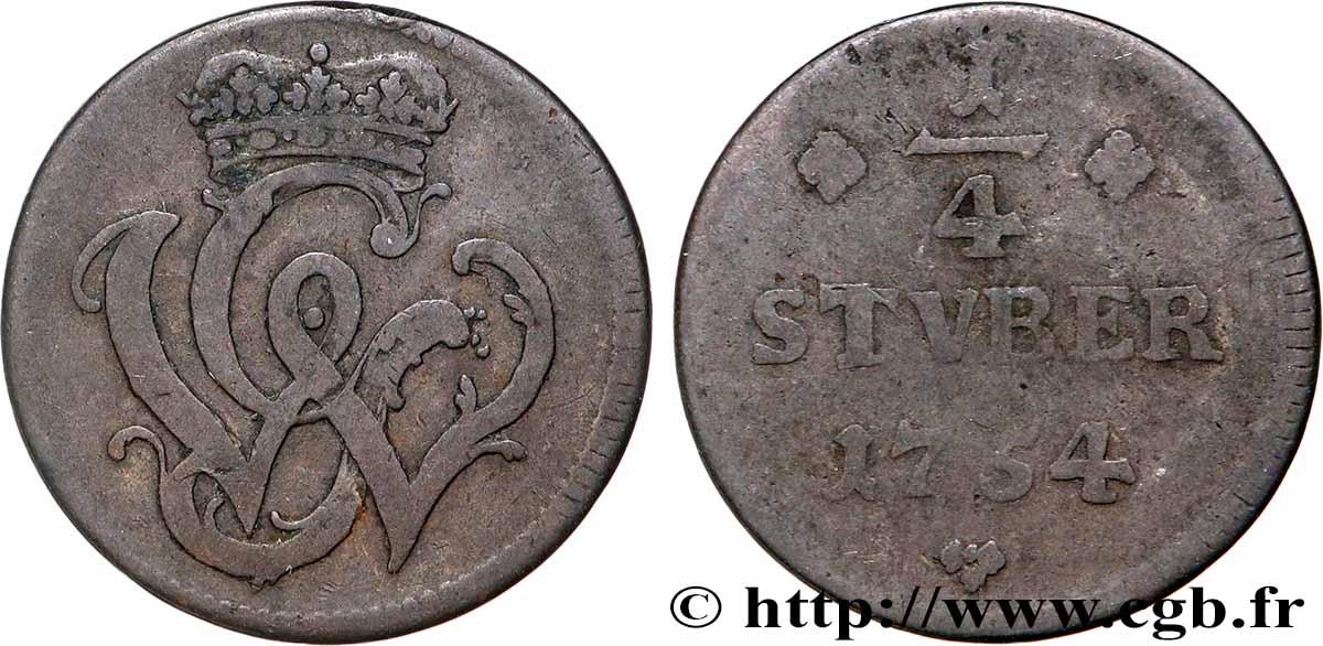 DEUTSCHLAND - WIED-RUNKEL 1/4 Stuber monogramme de Johann Ludwig Adolf 1758 S