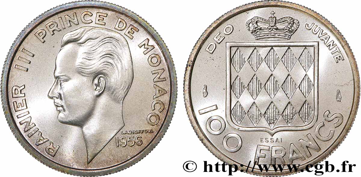 MONACO Essai de 100 Francs argent Rainier III 1956 Paris FDC