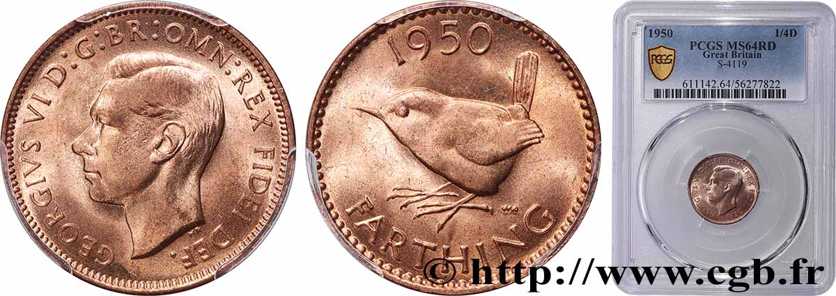 REINO UNIDO 1 Farthing Georges VI 1950 Londres SC64 PCGS