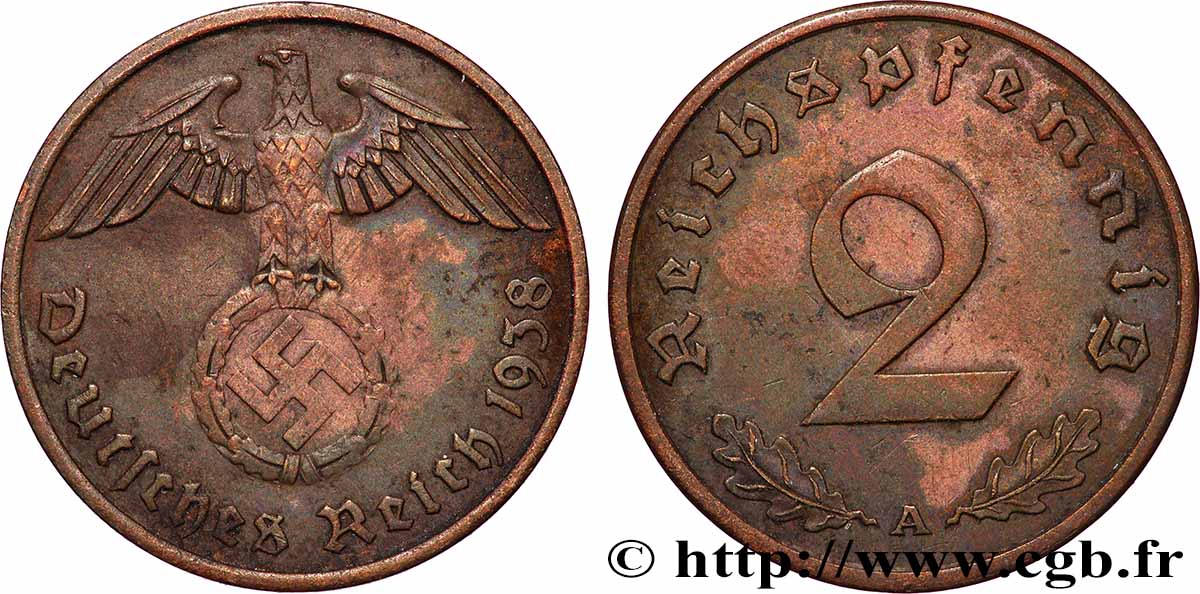 GERMANY 2 Reichspfennig 1938 Berlin XF