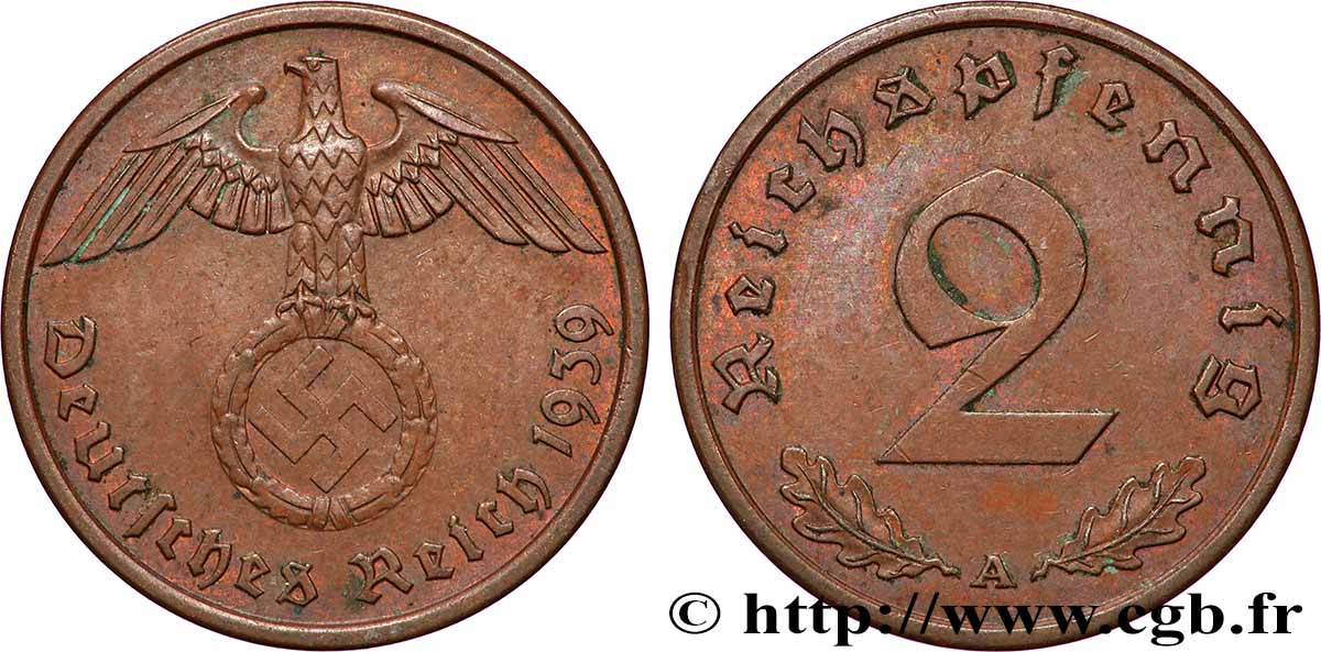 GERMANY 2 Reichspfennig 1939 Berlin AU