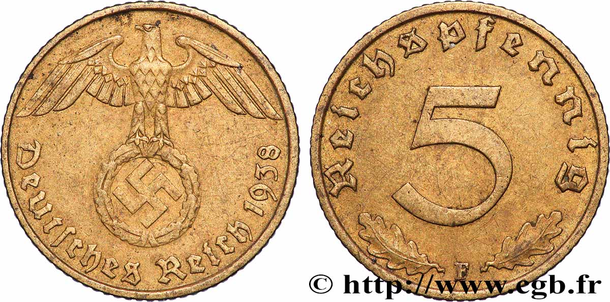 DEUTSCHLAND 5 Reichspfennig 1938 Stuttgart - F SS