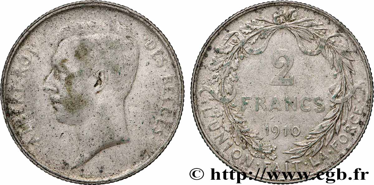 BÉLGICA 2 Francs Albert Ier légende française 1910 Bruxelles BC+