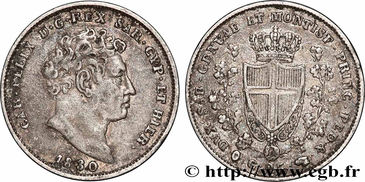 ITALIE - ROYAUME DE SARDAIGNE - CHARLES-FÉLIX 25 Centesimi 1830 Turin TTB
