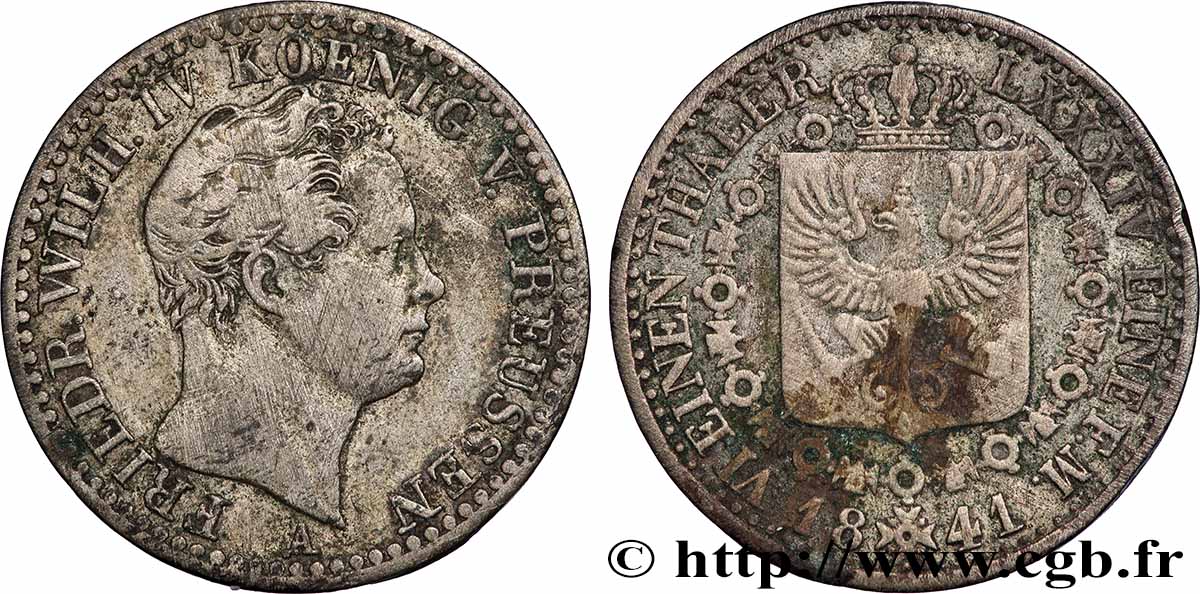 GERMANIA - PRUSSIA 1/6 Thaler Frédéric-Guillaume IV 1841 Berlin MB
